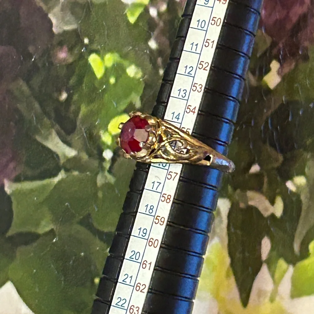 Vintage .925 Ruby Red Solitaire Filigree Ring Size 7.5